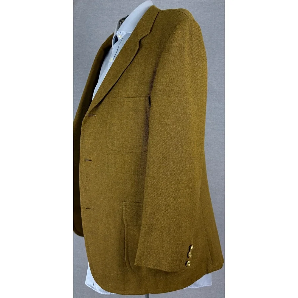 Vintage Stanley Blacker Hutzlers‎ Olive Green Hopsack Wool Blazer Gold 40R 60s